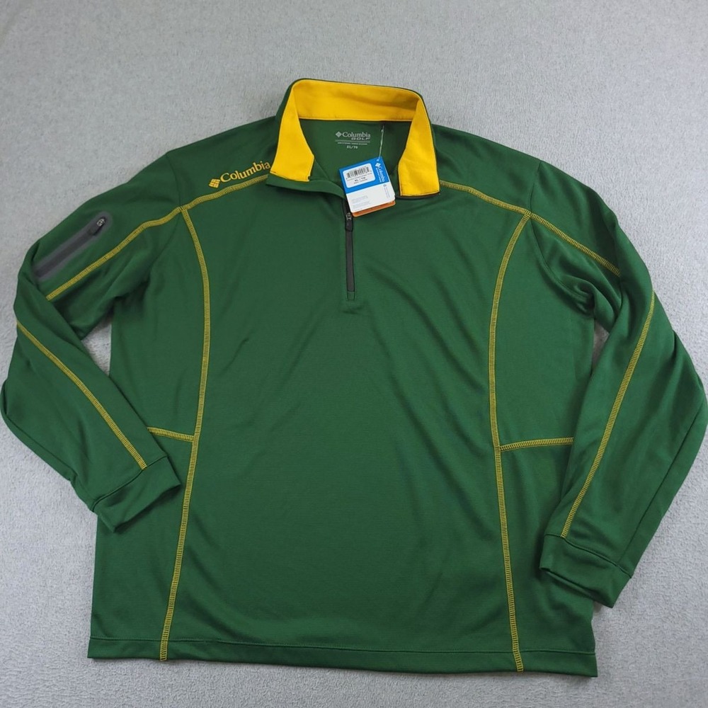 Columbia Golf Pullover Mens XL Green Yellow Omni Wick Quarter Zip UPF 30